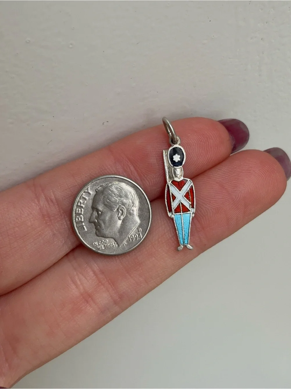 Vintage Sterling Silver Royal Guard Enamel Charm Pendant Mid Century Modern